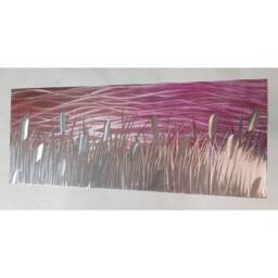 Modern, Abstract, Contemporary Metal Wall Art, Sculpture, 3D Effect, By R Toomer Art. Titled By The Lake. Pink & Silver. Indoor/Outdoor - thumbnail 1