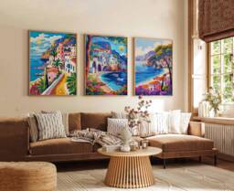 Set Of 3 Amalfi Coast Travel Posters, Italy Prints, Coastal Wall Art, Beach House Decor, Scenic Holiday Gift - thumbnail 1