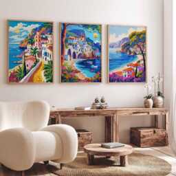 Set Of 3 Amalfi Coast Travel Posters, Italy Prints, Coastal Wall Art, Beach House Decor, Scenic Holiday Gift - thumbnail 2