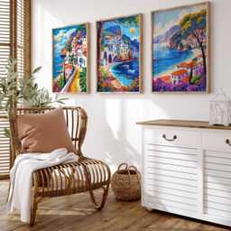 Set Of 3 Amalfi Coast Travel Posters, Italy Prints, Coastal Wall Art, Beach House Decor, Scenic Holiday Gift - thumbnail 3