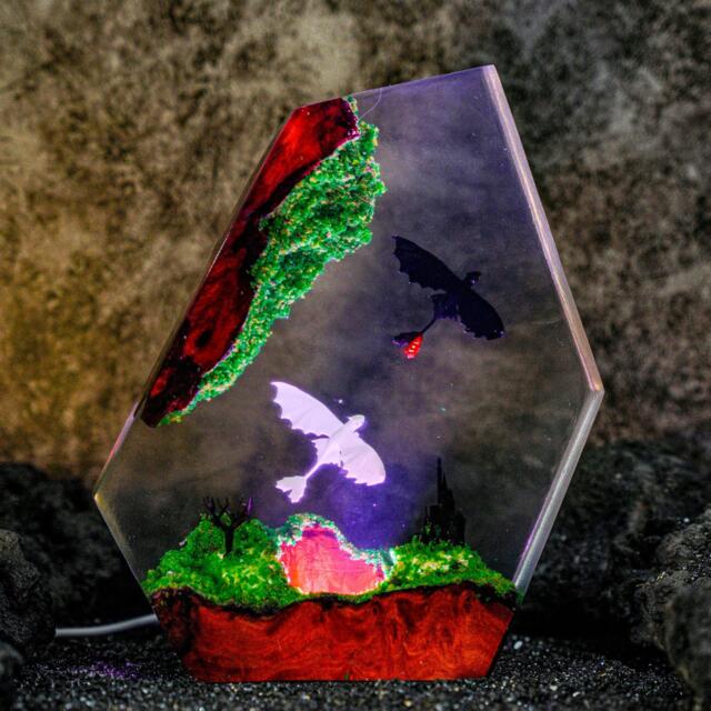 How To Train Your Dragon Night Light, Handmade Resin Lamp Featuring Toothless & Light Fury - Fantasy Led Diorama For Fans, Collectors - image 1
