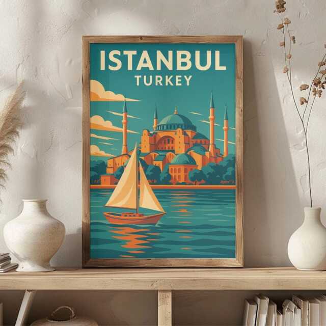 Istanbul Travel Poster - Hagia Sophia, Bosphorus Print - image 1