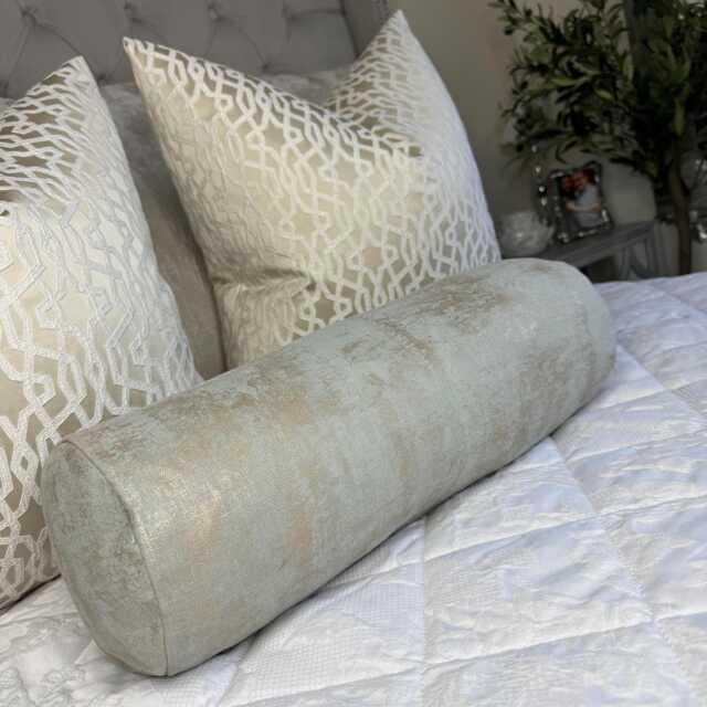 Modern Duck Egg Metallic Bolster Cushion - Elegant 16x6 Pillow For Luxury Home Decor, Sienna - image 1