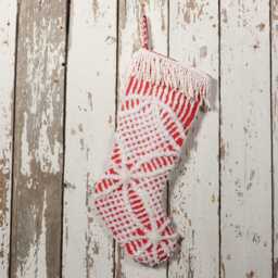 Red & White Fluffy Vintage Chenille Christmas Stocking With Matching Trim - Wedding Ring, Flower - thumbnail 3