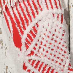 Red & White Fluffy Vintage Chenille Christmas Stocking With Matching Trim - Wedding Ring, Flower - thumbnail 2