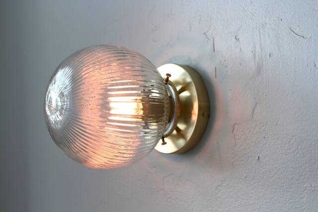 Wall Sconce Lamp, Brass Flush Mount Light, Ribbed Clear 6 - image 1