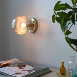 Wall Sconce Lamp, Brass Flush Mount Light, Ribbed Clear 6 - thumbnail 2