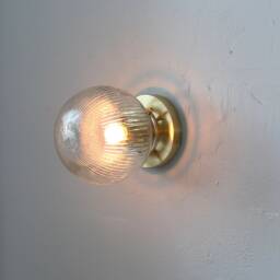 Wall Sconce Lamp, Brass Flush Mount Light, Ribbed Clear 6 - thumbnail 4