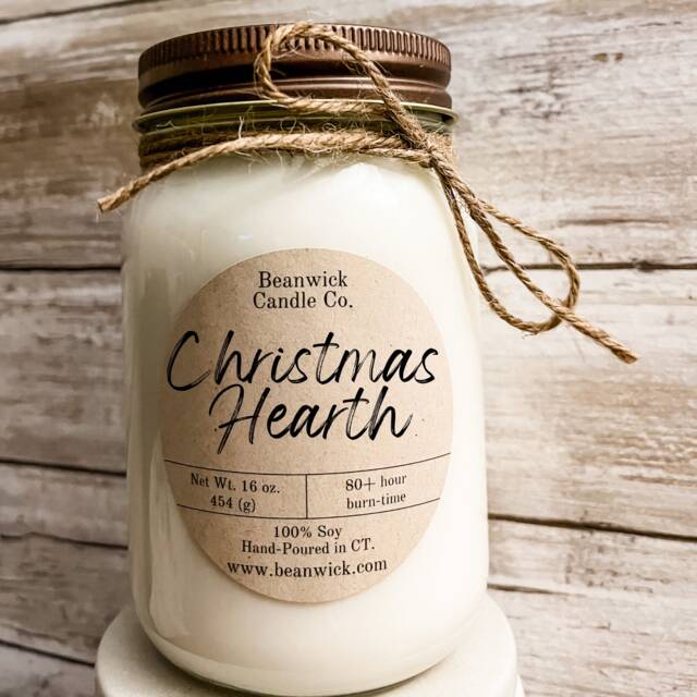 Christmas Hearth Soy Candle Holiday Spice Scent - 16 Oz Mason Jar - image 1