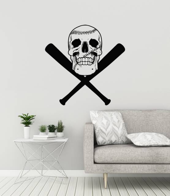 Baseball Skull Vinyl Wall Decal Sports Fan Room Man Cave Son Stickers Mural - #3081Di - image 1
