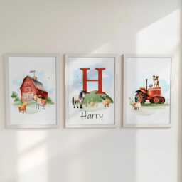 Personalised Farm Nursery Prints, Set Of 3 Custom Tractor Theme Wall Art Prints For Baby Boy Bedroom, Barnyard Animal Unisex Playroom Posters - thumbnail 2