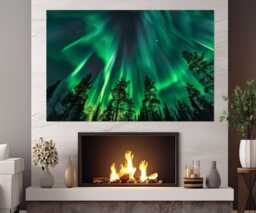 Aurora Polaris Winter Forest Canvas Print, Northern Lights Wall Art, Borealis Poster, Nature Framed & Ready To Hnag - thumbnail 1
