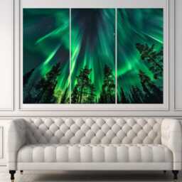 Aurora Polaris Winter Forest Canvas Print, Northern Lights Wall Art, Borealis Poster, Nature Framed & Ready To Hnag - thumbnail 3