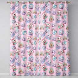 Cute Kittens Puppies Snow Globes Pink Background Seamless Pattern Readymade Eyelet Ring Top Thermal 100% Blackout Curtains - thumbnail 2