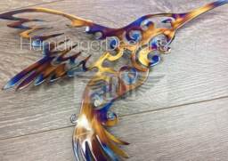 Hummingbird Metal Wall Art Hand Polished Steel Decor - 20x16 Inches