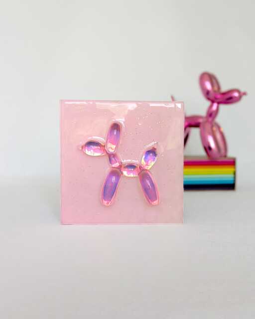 Pink Balloon Dog Art Sparkly Pop Art Wall Decor - image 1