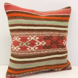 Vintage Kilim Pillow Cover, 16x16 Inch, Turkish Boho Home Decor - thumbnail 2