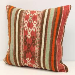 Vintage Kilim Pillow Cover, 16x16 Inch, Turkish Boho Home Decor - thumbnail 3