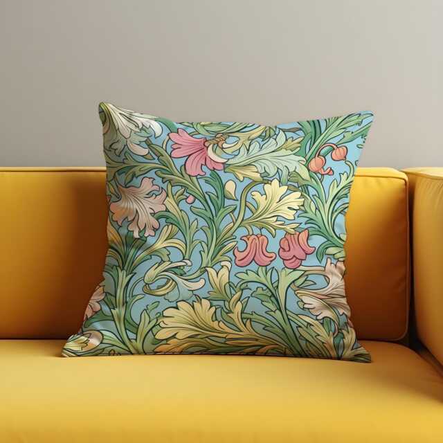 Classic Floral Cushion Cover, Farmhouse Style Decorative Pillow Blue Background & Botanical Print Living Room Decor - image 1