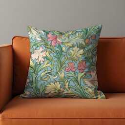 Classic Floral Cushion Cover, Farmhouse Style Decorative Pillow Blue Background & Botanical Print Living Room Decor - thumbnail 2