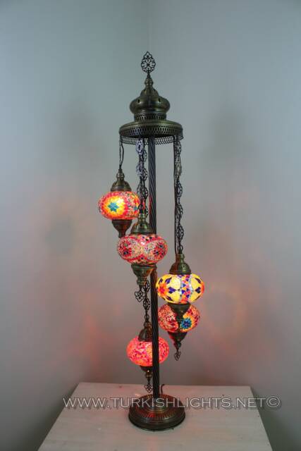 5 Ball Turkish Mosaic Floor Lamp With Large Globes, Lambader - image 1