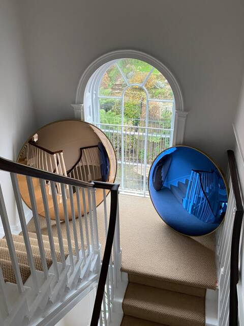 Blue Convex Mirror 120cm - Large Wall Gold Frame Statement Decorative - image 1