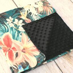 Tropical Floral Minky Baby Blanket - Shower Gift New Girl Soft Lovey Nursery Keepsake Car Seat - thumbnail 2