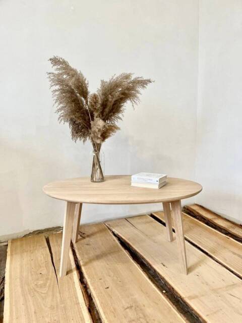 Oval Wood Coffee Table Small Side Sofa Solid Tea Modern Low Wooden Scandinavian - image 1