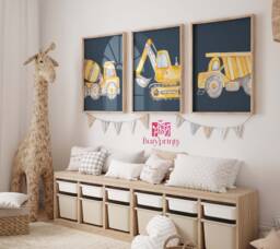 Construction Truck Print Set Navy Toddler Room Decor, Unframed - thumbnail 1