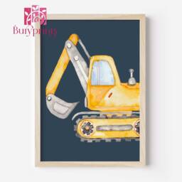 Construction Truck Print Set Navy Toddler Room Decor, Unframed - thumbnail 3