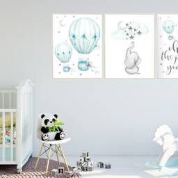 Elephant Hot Air Balloon Nursery Print Mint Green Wall Art - thumbnail 2