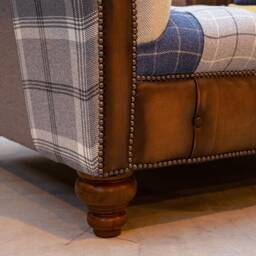 Unique British Handmade 1.5 Seater Patchwork Chesterfield Snuggle Sofa - Multicolour Wool Blends With Antique Tan Leather Facings & Border - thumbnail 3