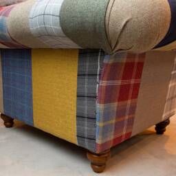 Unique British Handmade 1.5 Seater Patchwork Chesterfield Snuggle Sofa - Multicolour Wool Blends With Antique Tan Leather Facings & Border - thumbnail 4
