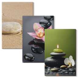 Canvas Wall Art Set Of 3 - Relaxing Stone Motifs Peace & Zen, Multicolored Print, Natural Textures Hanging Piece
