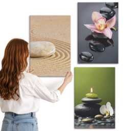 Canvas Wall Art Set Of 3 - Relaxing Stone Motifs Peace & Zen, Multicolored Print, Natural Textures Hanging Piece - thumbnail 2