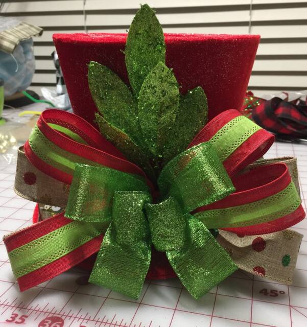 Red Velvet Top Hat Christmas Tree Topper Glittering Holiday Decor