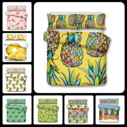 3D Pineapple Duvet Cover Set, Geometric Tropical Bedding - thumbnail 2