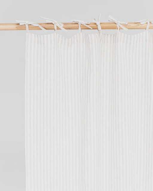 Natural Striped Linen Tie Top Curtain - Semi Sheer Panel For Kitchen, Bedroom Or Living Room Custom Light Filtering Cafe Style Drapes - image 1
