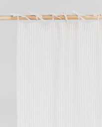 Natural Striped Linen Tie Top Curtain - Semi Sheer Panel For Kitchen, Bedroom Or Living Room Custom Light Filtering Cafe Style Drapes - thumbnail 1