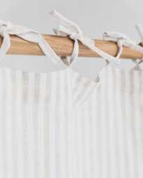 Natural Striped Linen Tie Top Curtain - Semi Sheer Panel For Kitchen, Bedroom Or Living Room Custom Light Filtering Cafe Style Drapes - thumbnail 2