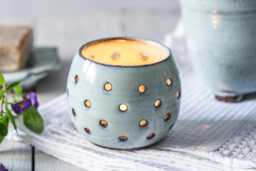Handmade Ceramic Tea Light Holder Blue Pottery Candle Bowl, Us Ddp