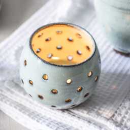 Handmade Ceramic Tea Light Holder Blue Pottery Candle Bowl, Us Ddp - thumbnail 2