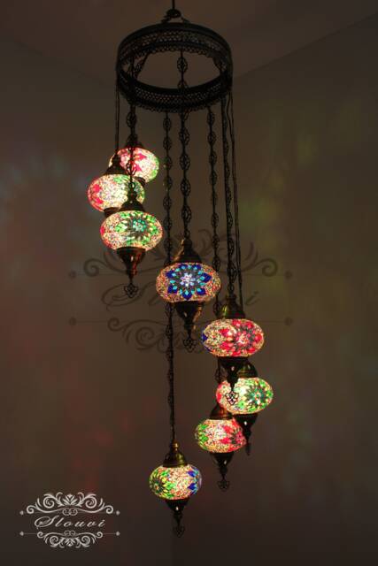 8 - Ball Turkish Water Drop Style Mosaic Chandelier With Large Globes - image 1