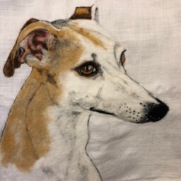 Needle Felted Whippet Pillow, Wool Painting, Dog Portrait - thumbnail 3