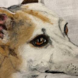 Needle Felted Whippet Pillow, Wool Painting, Dog Portrait - thumbnail 2