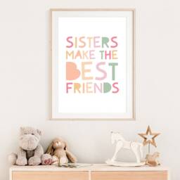 Sisters Make The Best Friends Print, Girls Bedroom Prints, Sister Quote, Sibling Wall Art, Pink Decor - thumbnail 4