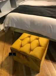 Handmade Mustard Gold Velvet Ottoman Stool With Storage - thumbnail 2