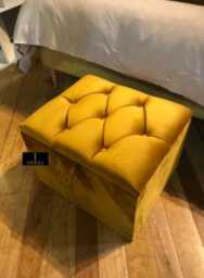 Handmade Mustard Gold Velvet Ottoman Stool With Storage - thumbnail 1