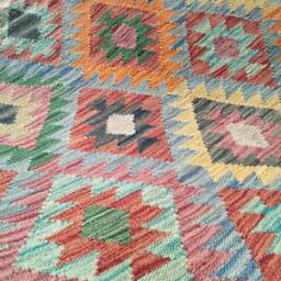Kilim Rug Multicolour, Handmade Artisan Afghan Turkish Aztec Geometric Wool 166x102 cm - thumbnail 4