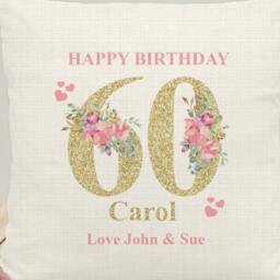 60Th Birthday Cushion Floral Milestone Keepsake Gift - thumbnail 2